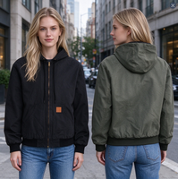 Blouson Bomber Zippé à Capuche pour Homme Noir Vert Olive Manches Longues Poignets et Ourlet Côtelés Streetwear Vêtement d'extérieur Automne Hiver