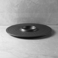 Assiettes rondes noires de haute qualité au design durable, vaisselle en porcelaine, plat haut de gamme pour la restauration, assiette en céramique pour caviar, hôtel cinq étoiles