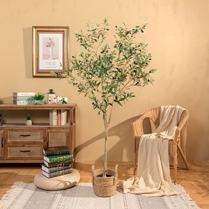 Arbre d'olivier artificiel, 1,80 m de haut, plante artificielle en soie, arbre artificiel en pot avec feuilles et fruits d'olivier pour la décoration moderne de la maison - Product Image 2