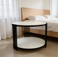 Table basse ronde noire de designers nordiques tendance pour salon, table d'appoint en céramique blanche