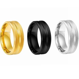 Anillo de acero inoxidable para hombre, diseño sencillo y popular en Europa y Estados Unidos, con ranura central esmerilada de 8 mm de ancho, suministro transfronterizo 2024 - Product Image 1