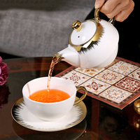 Service à thé en porcelaine européenne dorée sur mesure, avec bordure dorée, théière blanche de luxe, écologique, capacité 450 ml, pour une personne.
