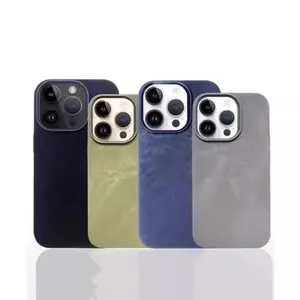 Casing ponsel bahan kulit Suede, casing ponsel bahan Suede mewah untuk iPhone 12 13 14 15 Pro Max