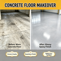 Revêtement de sol liquide en résine époxy autolissante gris marbre, lisse, antidérapant, imperméable pour garage, entrepôt, intérieur, extérieur, application au pinceau