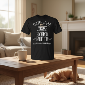 T-shirt Coffee Lover Bichpoo Mother, nera, unisex, girocollo, in cotone, casual, per tutte le stagioni - Product Image 3