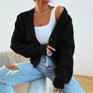 Women's Knitted <b>Cardigan</b> Solid Color V Neck Long Sleeve Autumn Winter Sweater Loose Fit Casual Outerwear S M L XL Green - Product Image 3