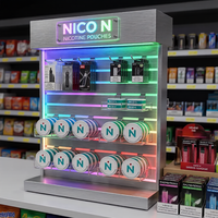 Présentoir personnalisé en acrylique et métal pour sachets de nicotine, idéal pour la vente de snus et les boutiques de tabac, avec éclairage LED