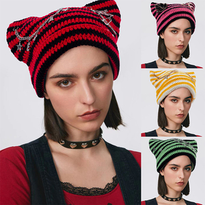 Gorro con calentador <span class=keywords><strong>de</strong></span> orejas <span class=keywords><strong>de</strong></span> <span class=keywords><strong>gato</strong></span> <span class=keywords><strong>a</strong></span> rayas para mujer, gorro <span class=keywords><strong>de</strong></span> punto con cuernos <span class=keywords><strong>de</strong></span> Diablo, gorro <span class=keywords><strong>de</strong></span> esquí cálido <span class=keywords><strong>de</strong></span> invierno <span class=keywords><strong>de</strong></span> ganchillo para Niñas para Halloween - Product Image 3