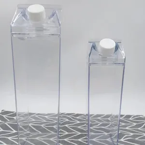 Moda spor süt karton şekil kutusu İçme gereçleri akrilik şeffaf şeffaf süt karton su kapaklı şişe 500ml 1000ml