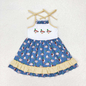 Ensemble short et robe à volants pour bébé garçon, broderie canard assortie pour frères et sœurs, tenue d'été en gros - Product Image 2