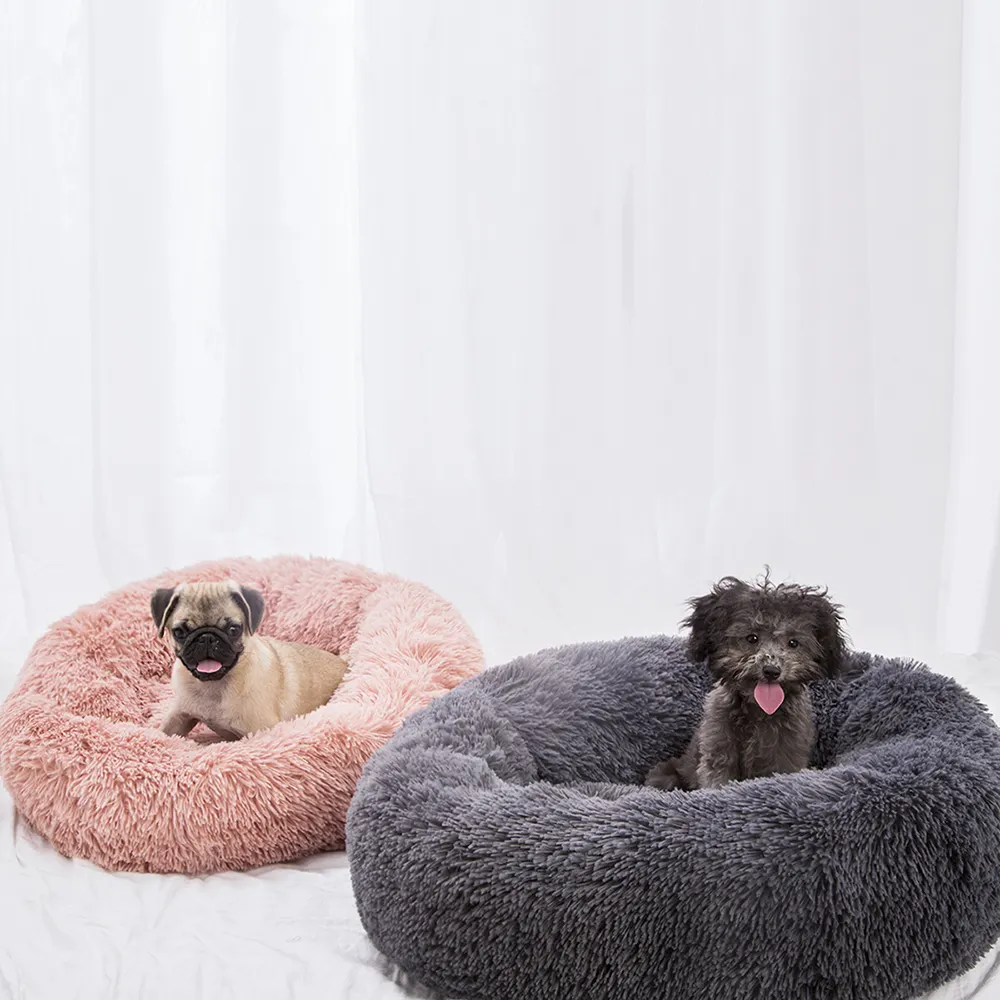 CF工場ふわふわフェイクファーペット用品犬用枕カバーラウンドペットベッド落ち着いた犬用ベッドカスタムドーナツ犬用ベッド