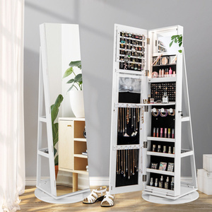 Armoire à bijoux rotative DB 360 avec miroir et éclairage LED, organisateur verrouillable en plastique blanc 20-35L - Product Image 3