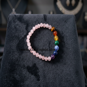 Pulsera Artesanal de 7 Chakras con Cuarzo Rosa Natural, Diseño Elástico con Cuentas, Piedras Curativas de Cristal, Joyería Feng Shui - Product Image 1