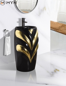 Chất lượng cao phòng tắm dính liền Vàng freestanding lưu vực gốm khách sạn sử dụng lưu vực - Product Image 5