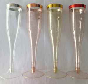 Flûtes à champagne jetables en plastique PET transparentes de 4,5 oz avec bord doré, élégantes pour fêtes, mariages et cocktails - Product Image 3