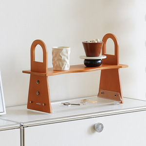 Estante de almacenamiento de escritorio WOZOOM, organizador multifuncional de madera para escritorio, estante para rincón de café, color marrón retro - Product Image 3
