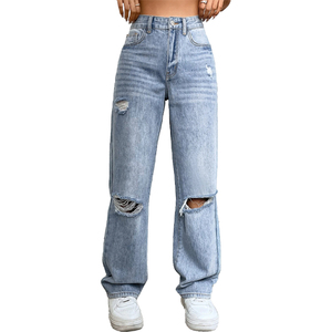 Jeans déchirés pour femmes personnalisés Nouveau <span class=keywords><strong>jean</strong></span> en denim vintage décontracté pour femmes <span class=keywords><strong>2023</strong></span> - Product Image 1