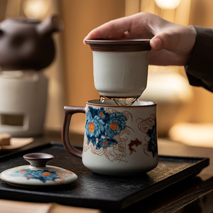 Guanlan Ceramic <b>Mug</b> Floral Design <b>Large</b> Capacity Office Tea Cup New Chinese Style - Product Image 2