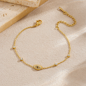 Fashion Charm Bracelet Gold Plated Evil Eye Design Bezel Set Crystal Chain Jewelry Gift For Women - Product Image 2