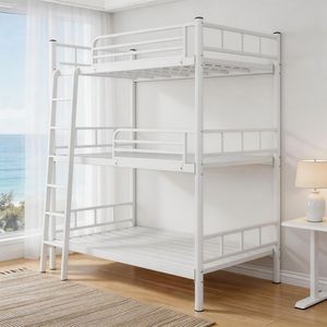 Sturdy Construction 3 Tier Metal <b>Bunk</b> <b>Bed</b> Black <b>Triple</b> Sleeper Iron <b>Bed</b> Frame for Gym and High Load Capacity - Product Image 1