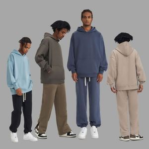 Sweat à capuche 100 % coton de haute qualité 450 g/m² en molleton bouclette, style streetwear, avec logo personnalisé, pour hommes, impression en relief, logo vierge - Product Image 4