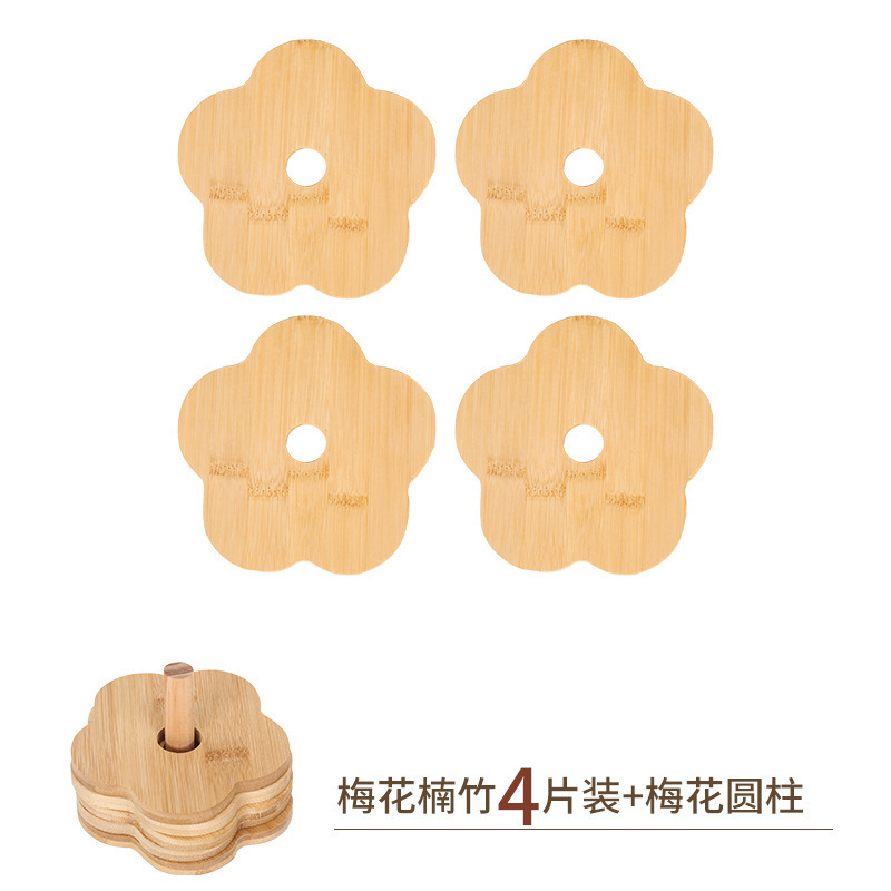 Juego de 4 piezas de bambú flor de ciruelo + soporte cilíndrico [12CM]
