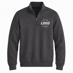 Sweat-shirt à col zippé pour homme, gris chiné anthracite, logo personnalisé imprimé sur le devant, coupe classique, style décontracté - Product Image 4