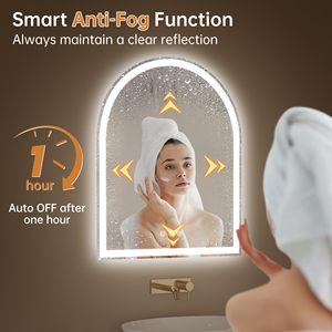 Moderno espejo de baño LED Control táctil Anti-niebla montado en la pared tocador arenado en forma de arco maquillaje Metal vidrio hoteles - Product Image 2