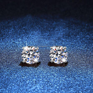 Boucles d'oreilles élégantes et simples en argent tibétain couleur D, serties de moissanite taille brillant de haute qualité, style minimaliste et tendance - Product Image 1