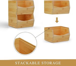 2 pezzi di bambù del bancone della <span class=keywords><strong>cucina</strong></span> scaffale di stoccaggio anteriore apertura impilata scatola di immagazzinaggio cibo secco spezie caffè tè armadietto organizzatore - Product Image 3