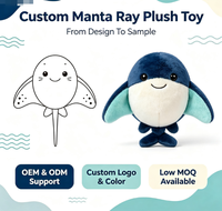 Peluche personnalisée Raie Manta OEM ODM en coton PP, poupée en peluche super douce, animal marin Kawaii, broderie personnalisée du logo EN71 CE