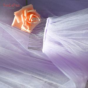 يولابان إم92 طرحة زفاف أنيقة ذات طبقة واحدة بنفسجية اللون مع ذيل طويل، فستان زفاف بسيط للكنيسة مع مشط شعر معدني - Product Image 5