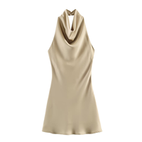 Robe mini en satin pour femme 2026, col licou drapé avec nœud au dos, pour la vente en gros, collections été, fêtes, vacances et stations balnéaires