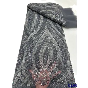 rts lisami beans grey silver color sequins fashion trend embroidery lace fabric quality for cloth and garments