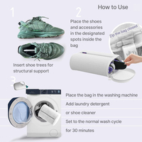 Sac de lavage de chaussures en polyester à double compartiment avec boucle de verrouillage 360g, anti-déformation, pour machine à laver, nettoyant pour chaussures, vente en gros