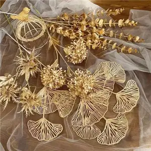 Hot sale Artificial Golden Series Emulation Plant Eucalyptus Gold Plastic Leaves Maple Leaf stage Other Wedding party Decoration