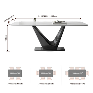 طاولة طعام وبار عصرية فاخرة بتصميم نورديك، قاعدة معدنية على شكل حرف V بتشطيب من الفولاذ المقاوم للصدأ وسطح من حجر الكوارتز المُلبد - Product Image 6