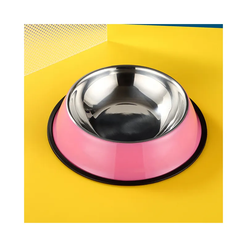 Spot supply stainless steel bowl non-slip and drop-proof single dog bowl multi-color cat food bowl