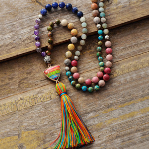 7 Color Chakra Natural Stone Knotted Tassel <b>Necklace</b> 108 Beads Rainbow Eye Pendant Jewelry For Women Fashion <b>Boho</b> Style - Product Image 1