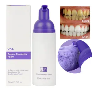 自有品牌贴牌贴牌牙齿美白提亮紫色泡泡牙膏V34颜色校正器牙膏30毫升泡沫牙膏