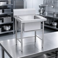 Évier commercial en acier inoxydable à cuve unique avec crédence, autonome, pour cuisine professionnelle et équipement de restauration