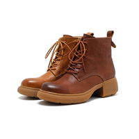 Bottes mi-mollet pour femmes en daim avec doublure en cuir véritable, légères, confortables, respirantes, imperméables, à fermeture éclair latérale et à lacets