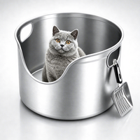 Bac à litière pour chat en acier inoxydable XL brossé effet soie de luxe, 45 cm, capacité 60 L, manuel, anti-éclaboussures, design ouvert, toilettes pour animaux de compagnie