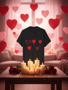T-shirt con palloncini a forma di cuore per San Valentino, nera, regalo romantico e carino, stampa digitale - Product Image 2