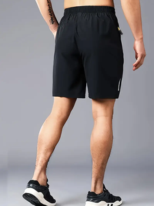 Dropshipping Short athlétique pour homme, polyester respirant à séchage rapide avec poches zippées et cordon de serrage, style sportif de couleur unie - Product Image 2