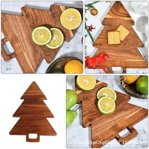 Planche à découper en bois personnalisée en forme de sapin de Noël, plateau de service en bois massif pour fruits et fromages, décoration rétro pour la cuisine et la maison - Product Image 1