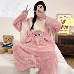 Pyjama une pièce en polaire corail pour <span class=keywords><strong>femme</strong></span>, épais, double face, en flanelle thermique, pour couple, ensemble de vêtements de nuit - Product Image 2