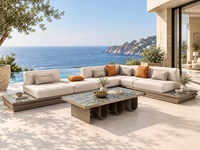 Ensemble de canapés modulaires de qualité commerciale pour patio, résistant à l'eau, avec sièges profonds, table basse en marbre, mobilier pour hôtel et complexe hôtelier