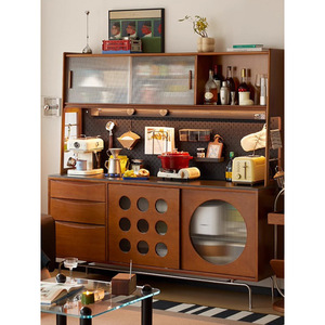Retro Solid Wood <b>Sideboard</b> Wall Mounted Nordic Style <b>Storage</b> Cabinet Living Room Coffee Machine Cabinet - Product Image 1