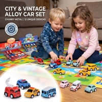 Set de 12 Mini Coches de Juguete Metálicos con Retroceso, Vehículos de Rescate Urbano de Aleación, Autobús de Dibujos Animados, Policía, Ambulancia, Camión de Bomberos para Niños